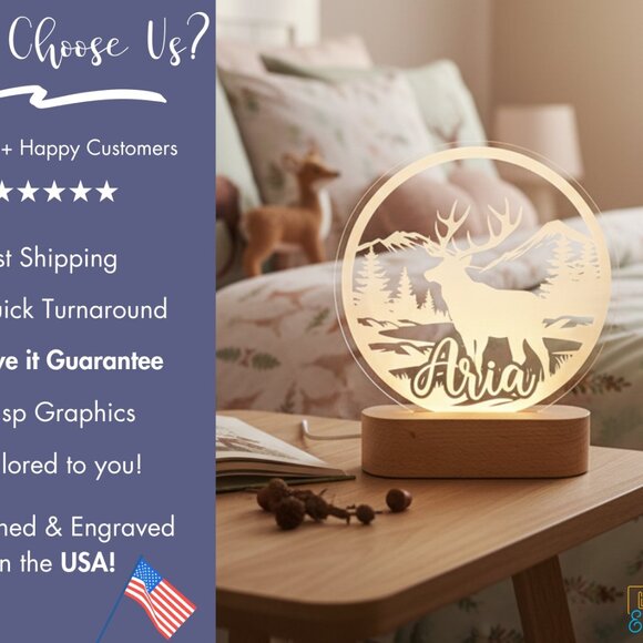 Personalized Deer Night Light – Custom LED Mountain Bedroom Decor - Picture 4 of 8